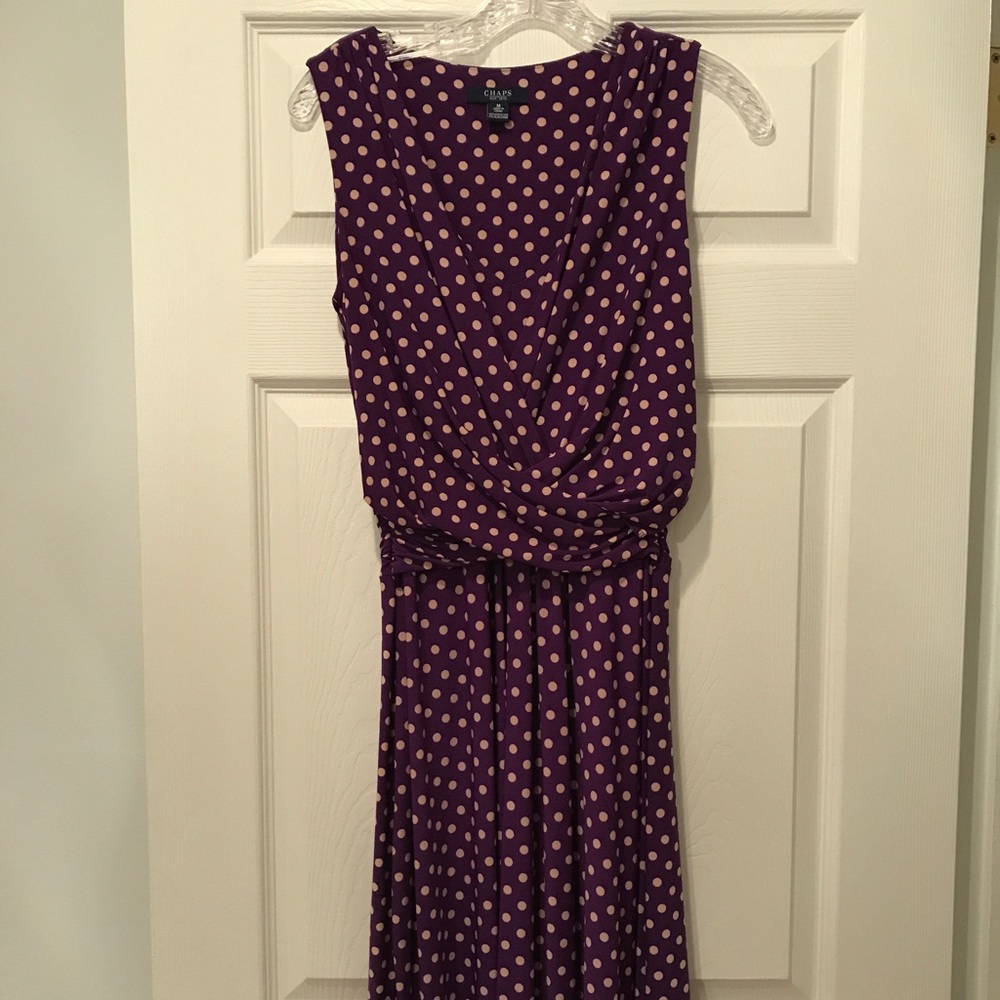 Purple dress with cream polka dots